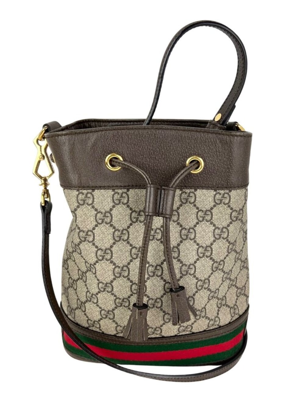 Gucci GG Supreme Ophidia Web Small Brown Bucket Bag